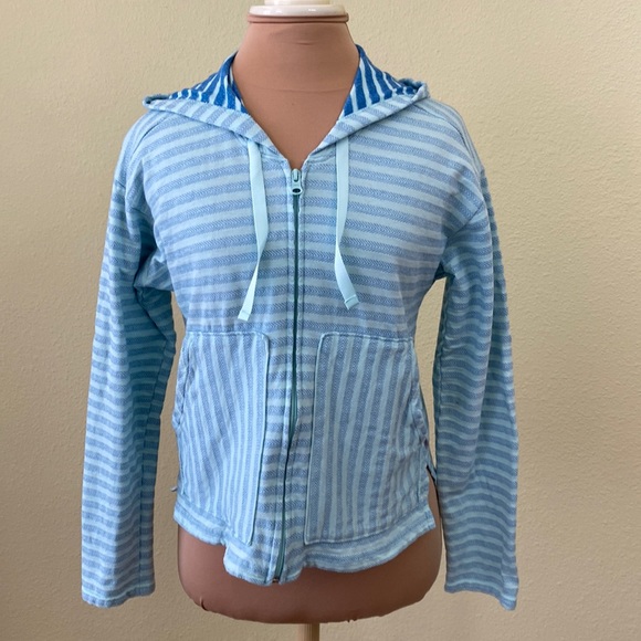 Columbia Blue Striped Full Zip Front Hoodie - Picture 1 of 7